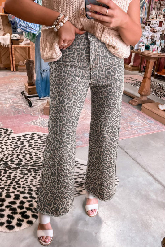 Leopard Frayed High Waist Jeans
