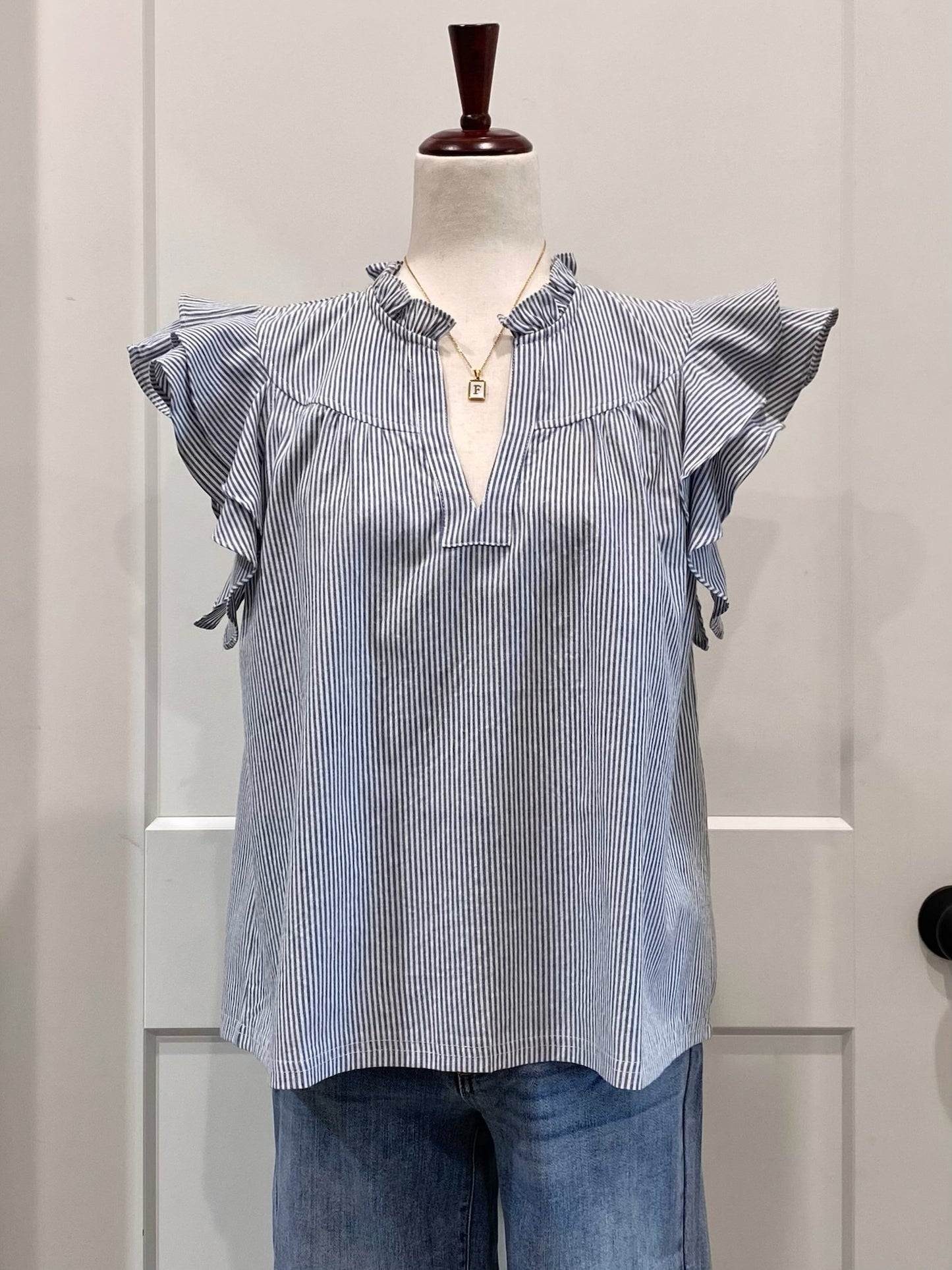 Striped Ruffle Sleeve Top