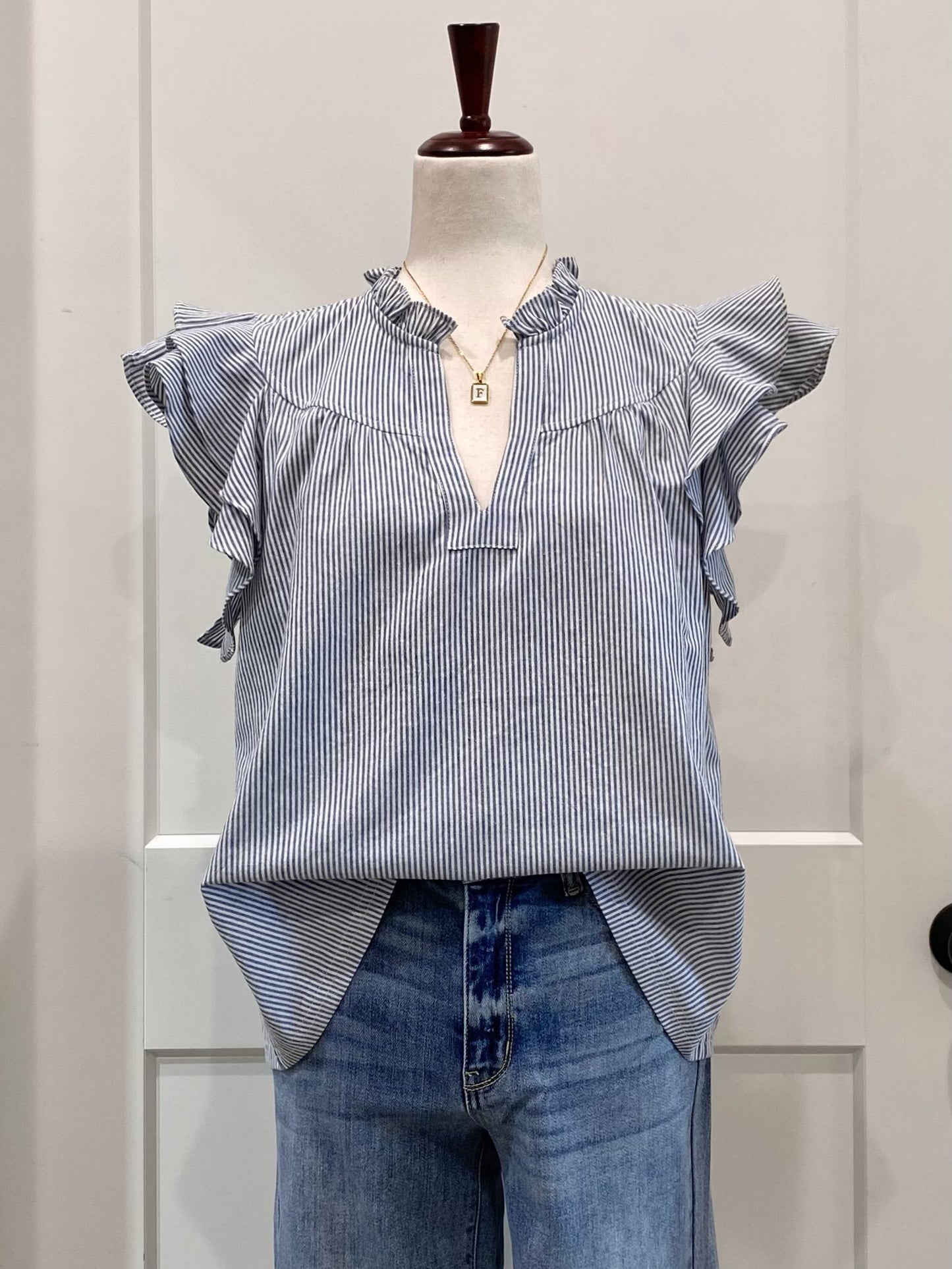 Striped Ruffle Sleeve Top