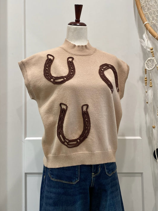 Horseshoe Embroidered Mock Neck Sweater