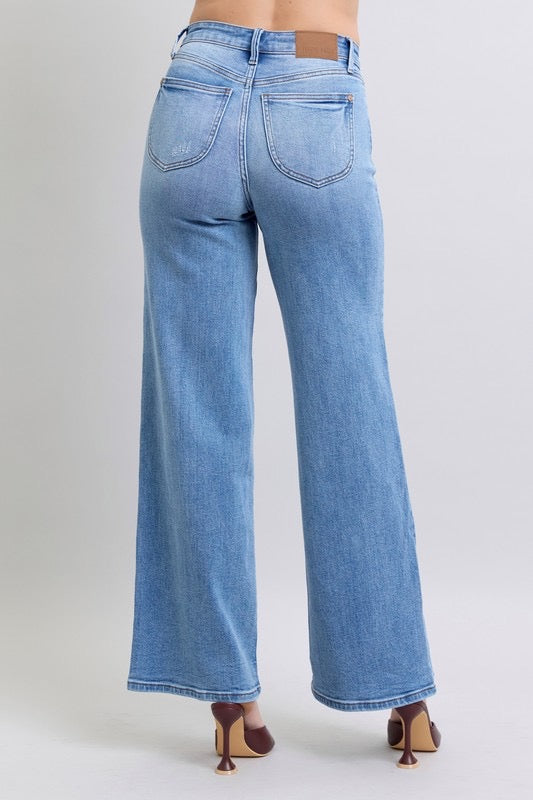Vintage Wash Retro Wide Leg Jeans