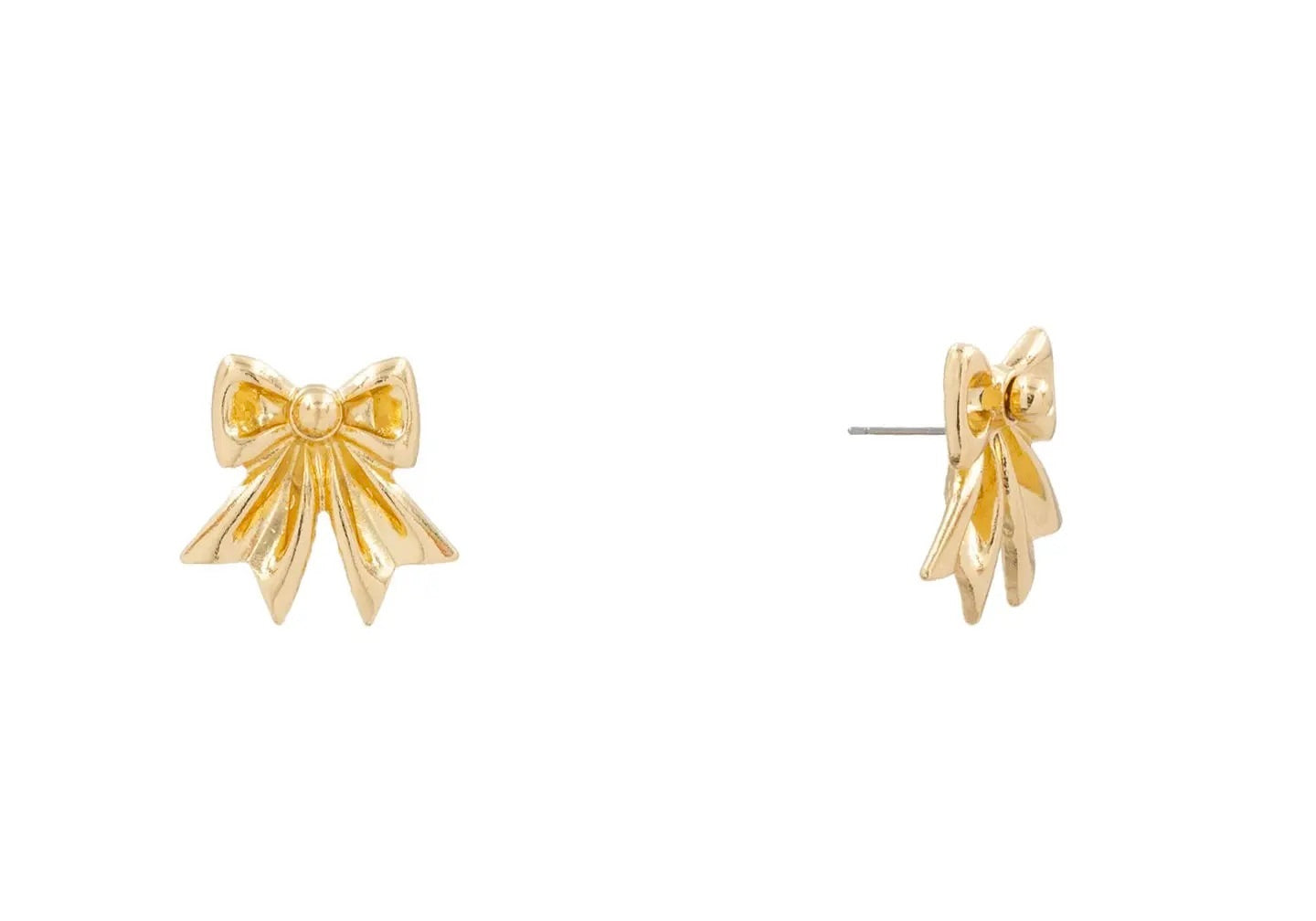 Gold Metal Bow Stud Earrings