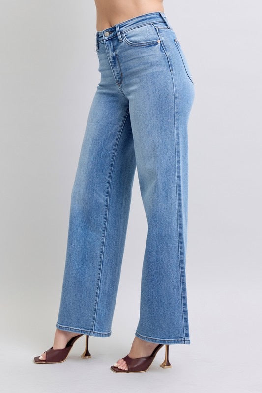 Vintage Wash Retro Wide Leg Jeans