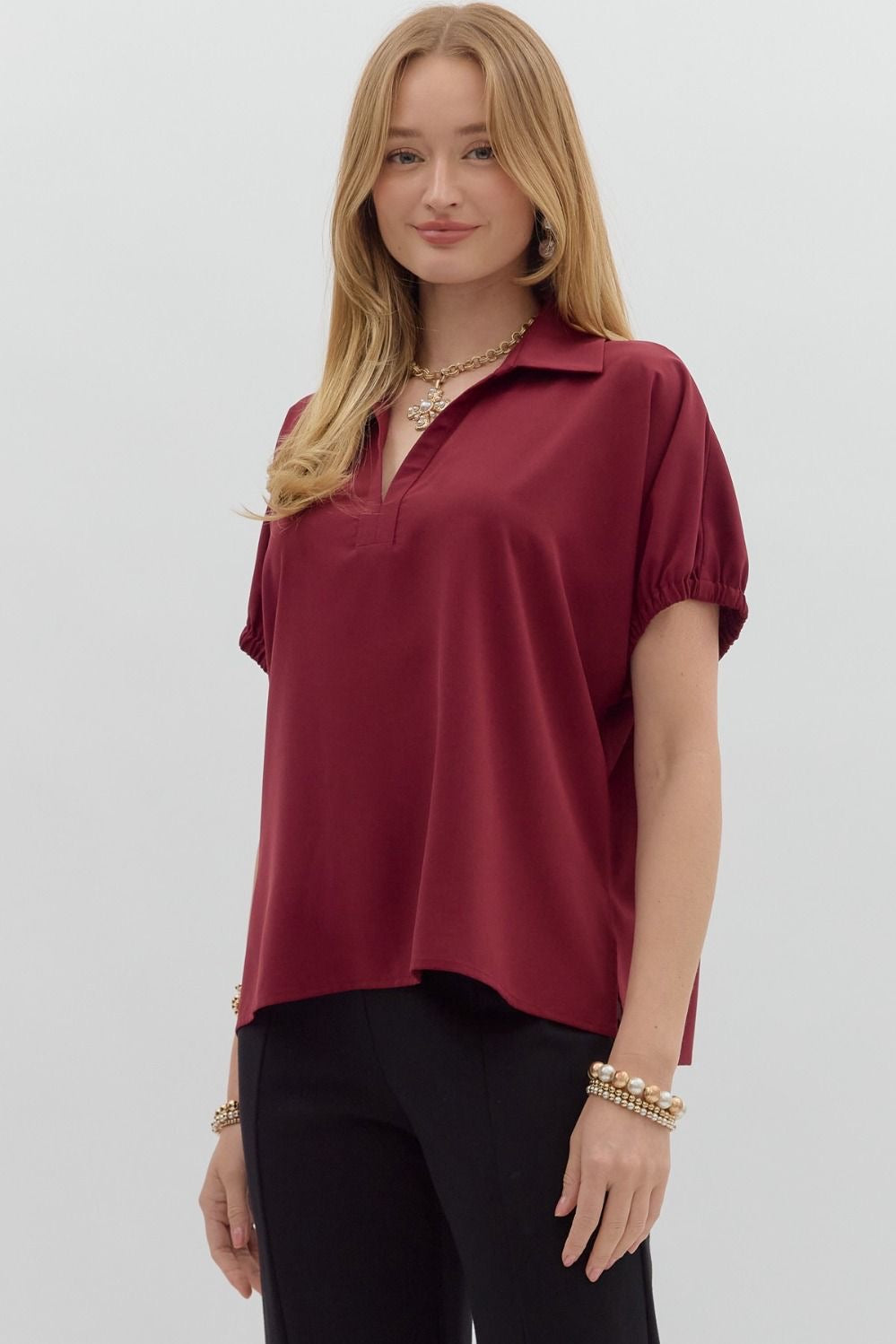 Collar Side Slit Top