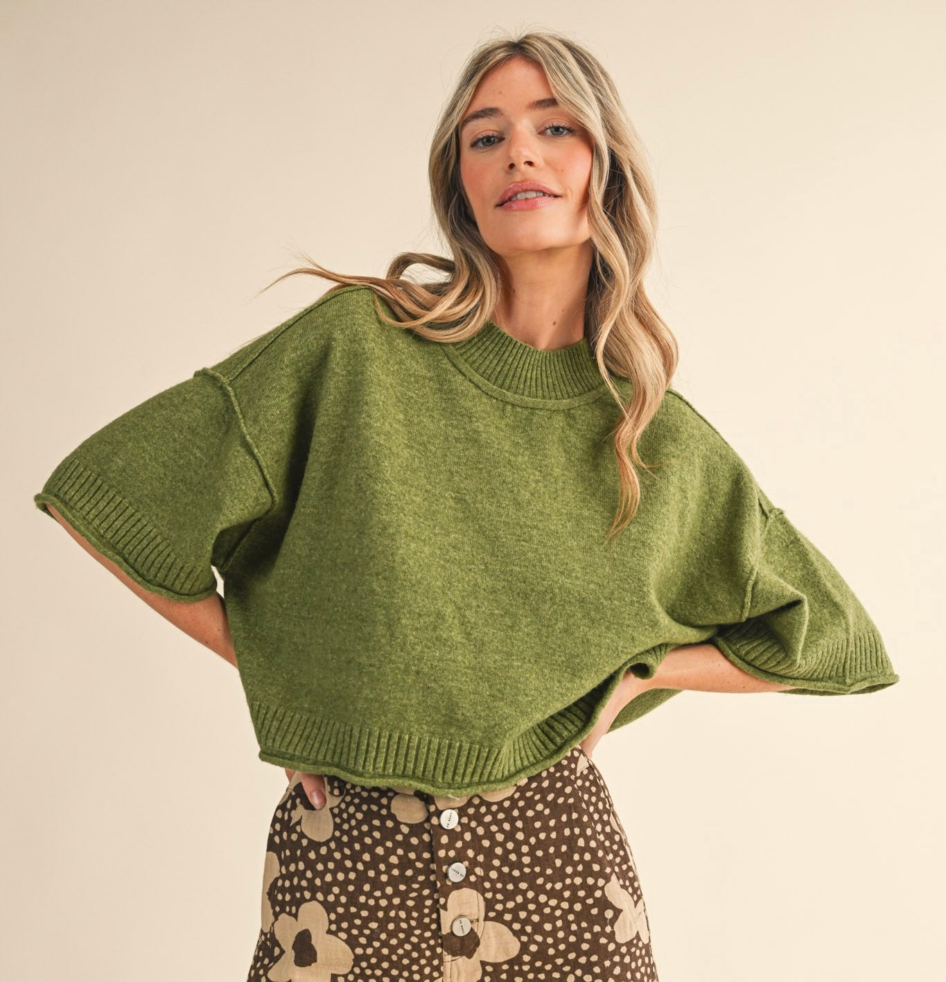 Marled Knit Mock Neck Sweater