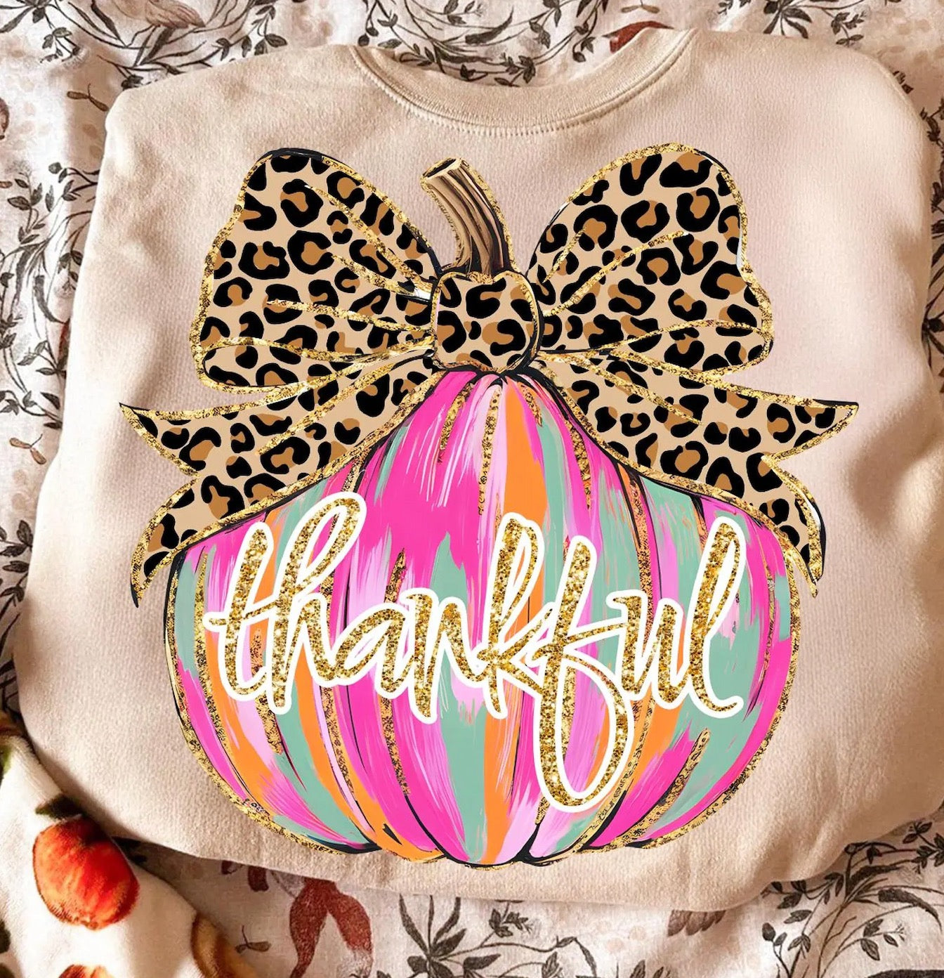 Thankful Leopard Bow Pumpkin Tee