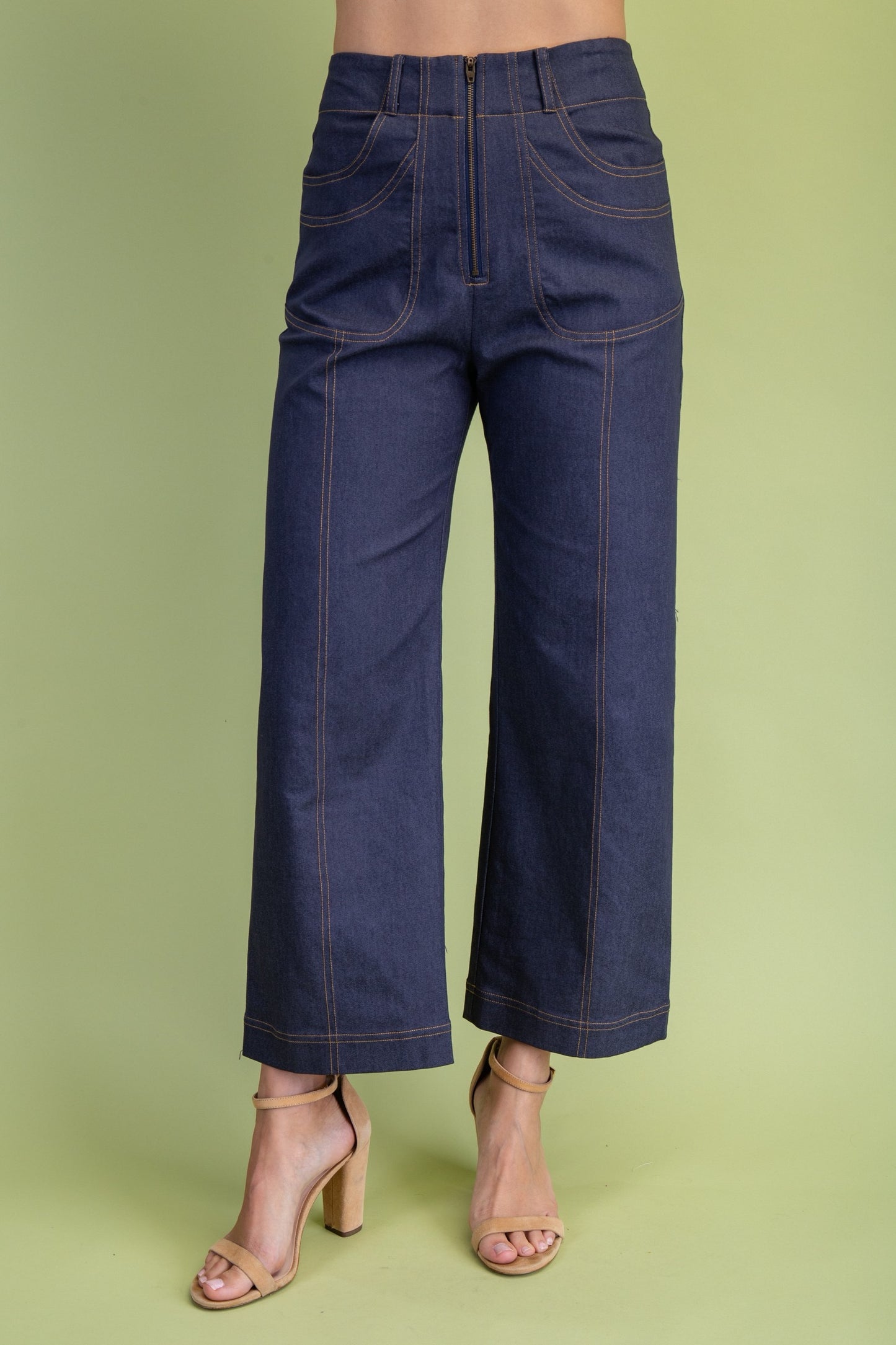 Ankle Cropped Exposed Zipper Pants