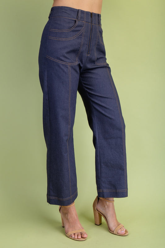 Ankle Cropped Exposed Zipper Pants