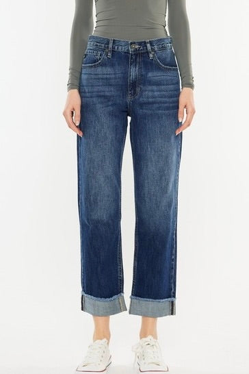 High Rise Cuffed Straight Leg Jean