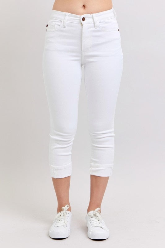 White Cuffed Capri by Judy Blue