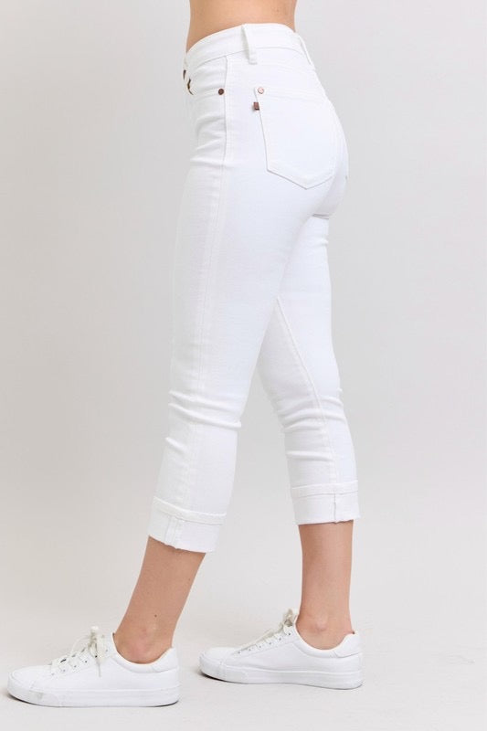White Cuffed Capri by Judy Blue