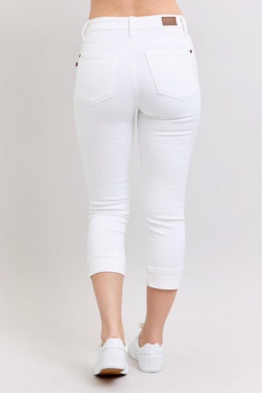 White Cuffed Capri by Judy Blue