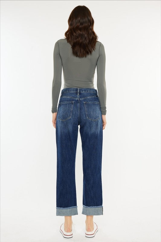 High Rise Cuffed Straight Leg Jean