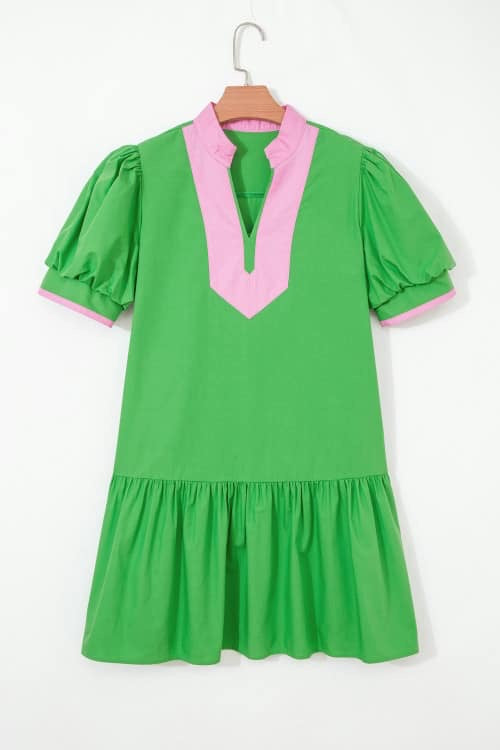 Green Colorblock Ruffle Dress