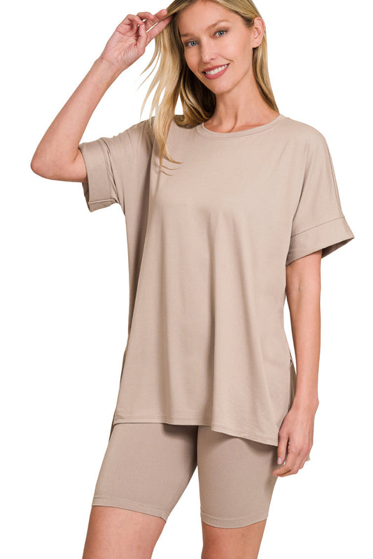 Round Neck Biker Short Set