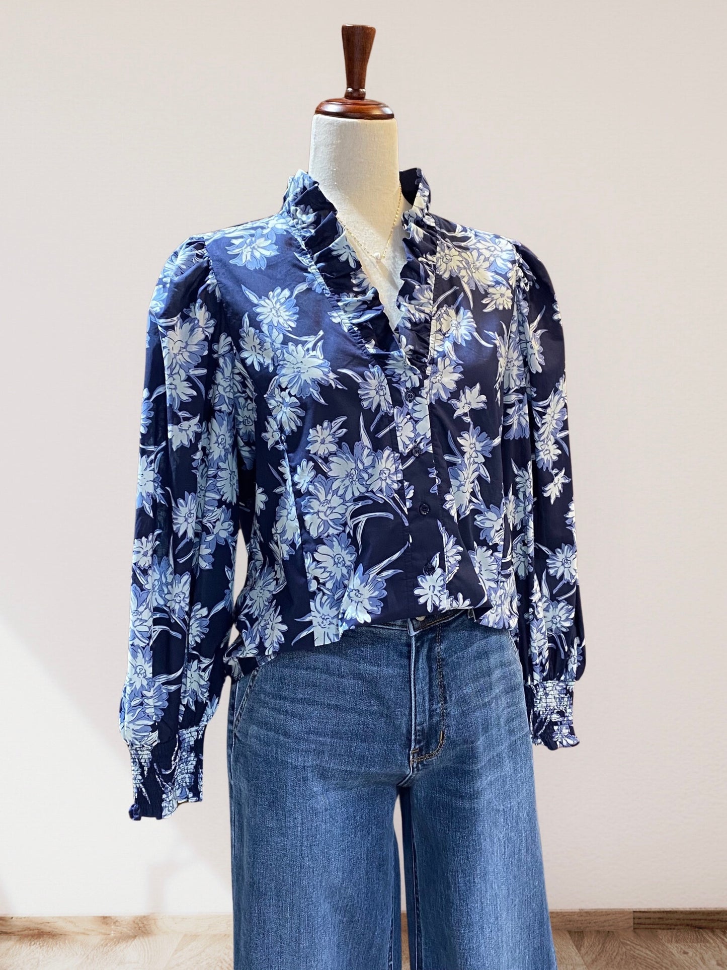 Navy Floral Print Top