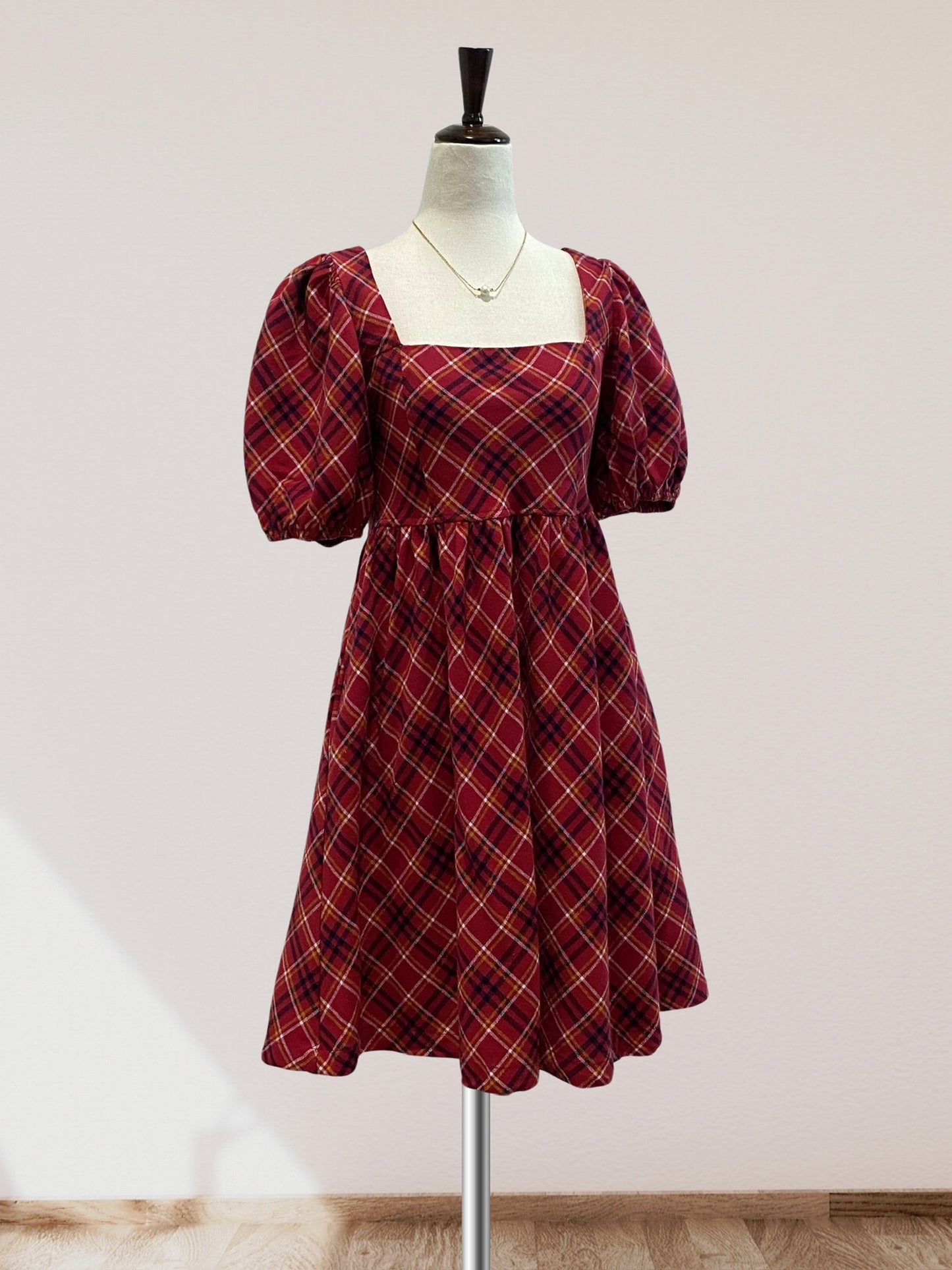Checkered Print Babydoll Dress