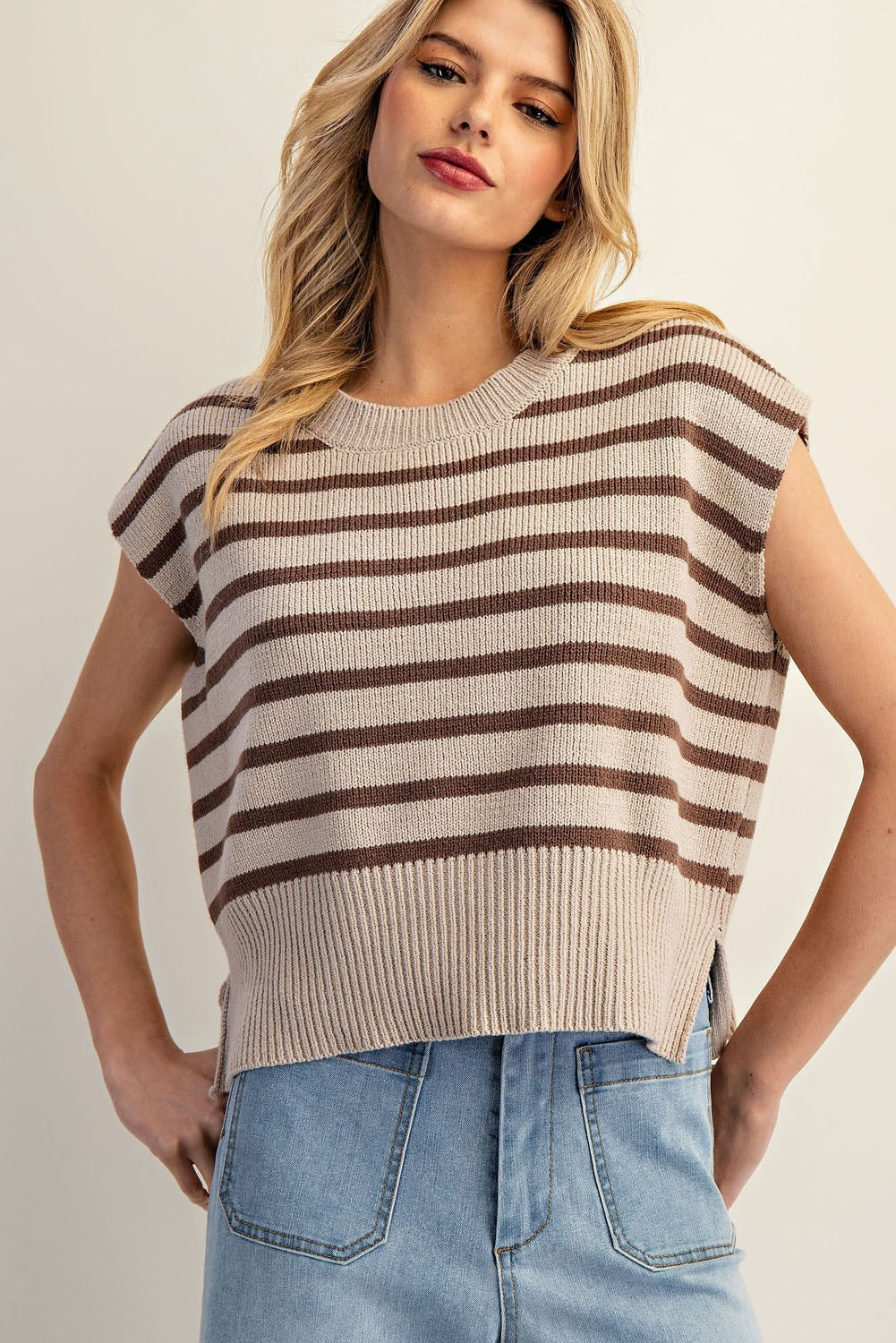 Striped Cap Sleeve Sweater Top