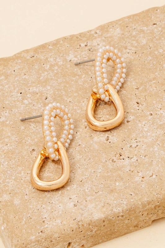 Pearl Pave Tear Linked Stud Drop Earrings