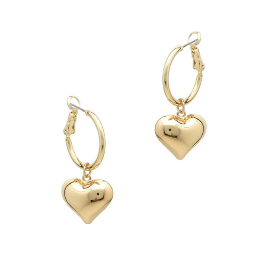 Gold Puffy Heart on a 1" Hoop Earring