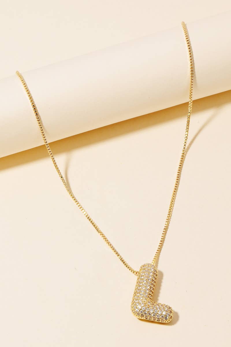 Pave Bubble Initial Pendant Necklace