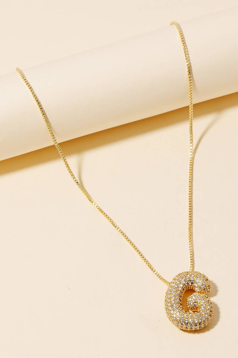 Pave Bubble Initial Pendant Necklace