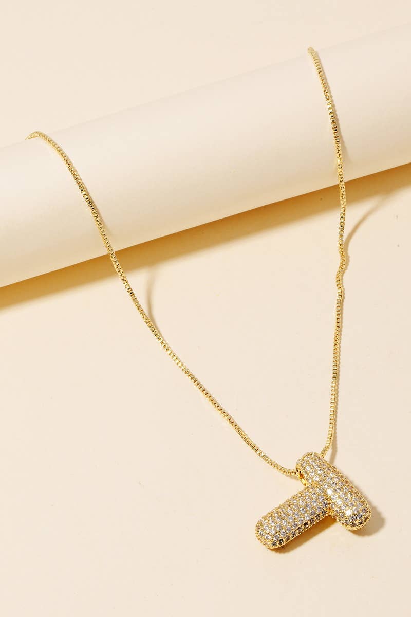 Pave Bubble Initial Pendant Necklace