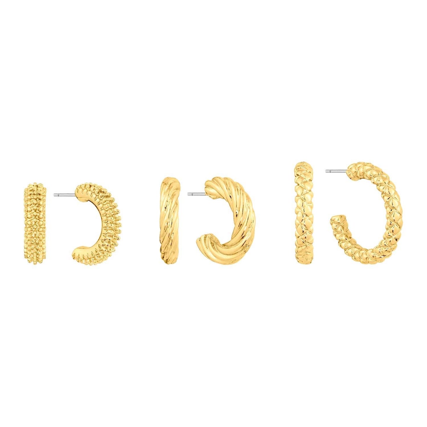 Gold Textured Set of 3 .75" Hoop Earrings