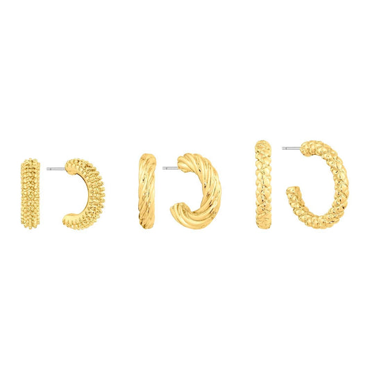 Gold Textured Set of 3 .75" Hoop Earrings