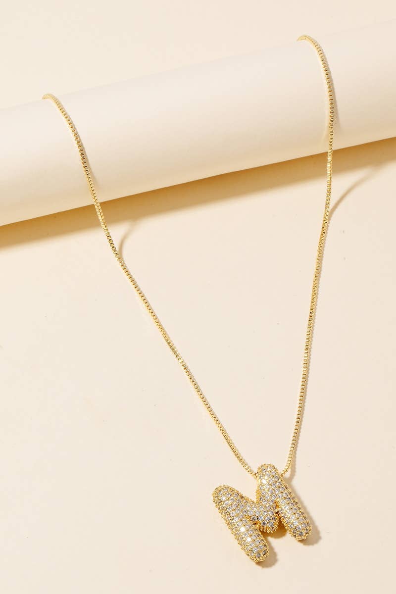 Pave Bubble Initial Pendant Necklace