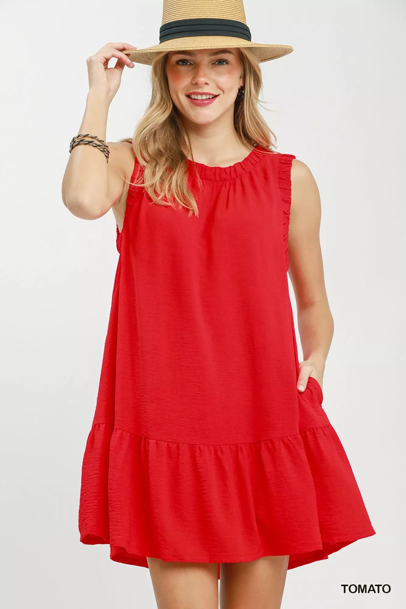 Sleeveless Ruffle Trim Drop Waist Mini Dress