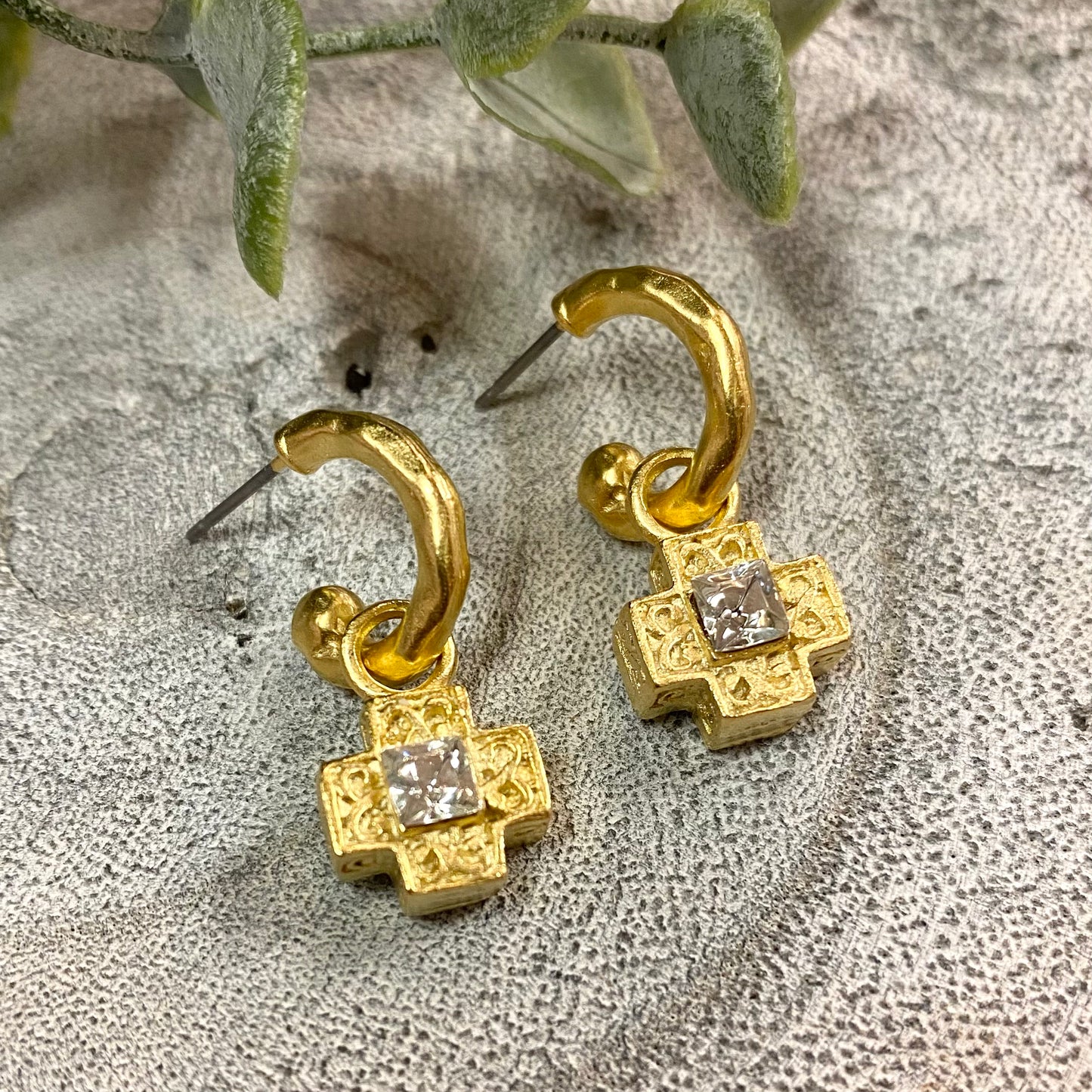 Cross Earrings with CZ Center
