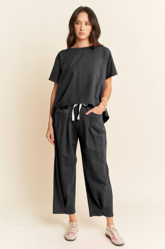 Washed Pleated Top and Pant Set