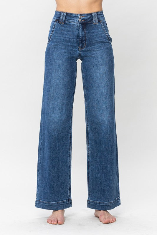 Double Button Wide Leg Jeans by Judy Blue