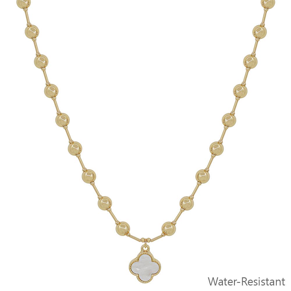Water Resistant 6MM Gold Beaded Chain with Clover Necklace