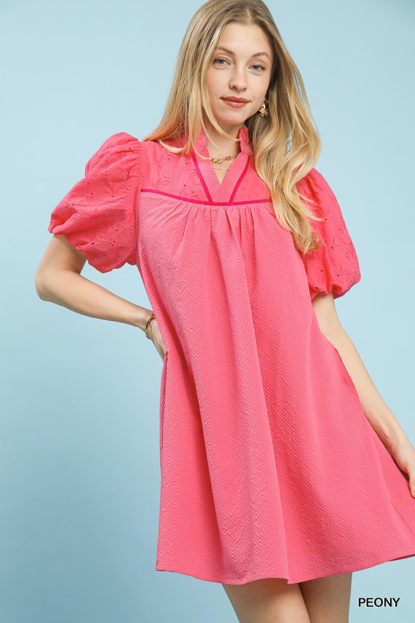 Puff Sleeve Textured Babydoll Dress | Lily Grace Boutique PEONY / L Puff Sleeve Textured Babydoll Dress | Lily Grace Boutique PEONY / L