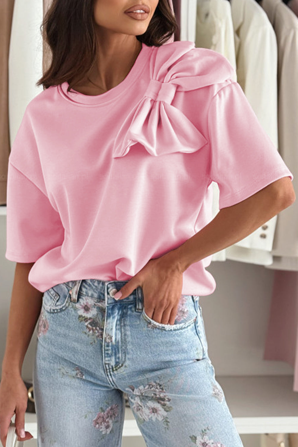 Pink Bow Appliqué Top