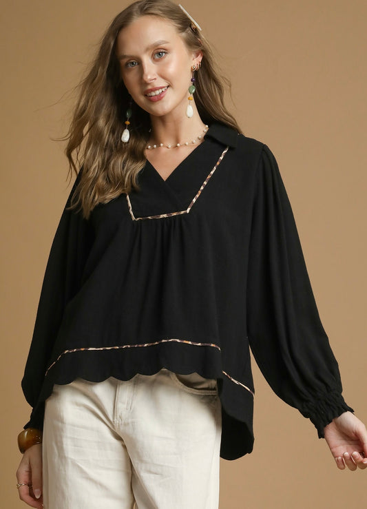 Linen Scallop Hem Top