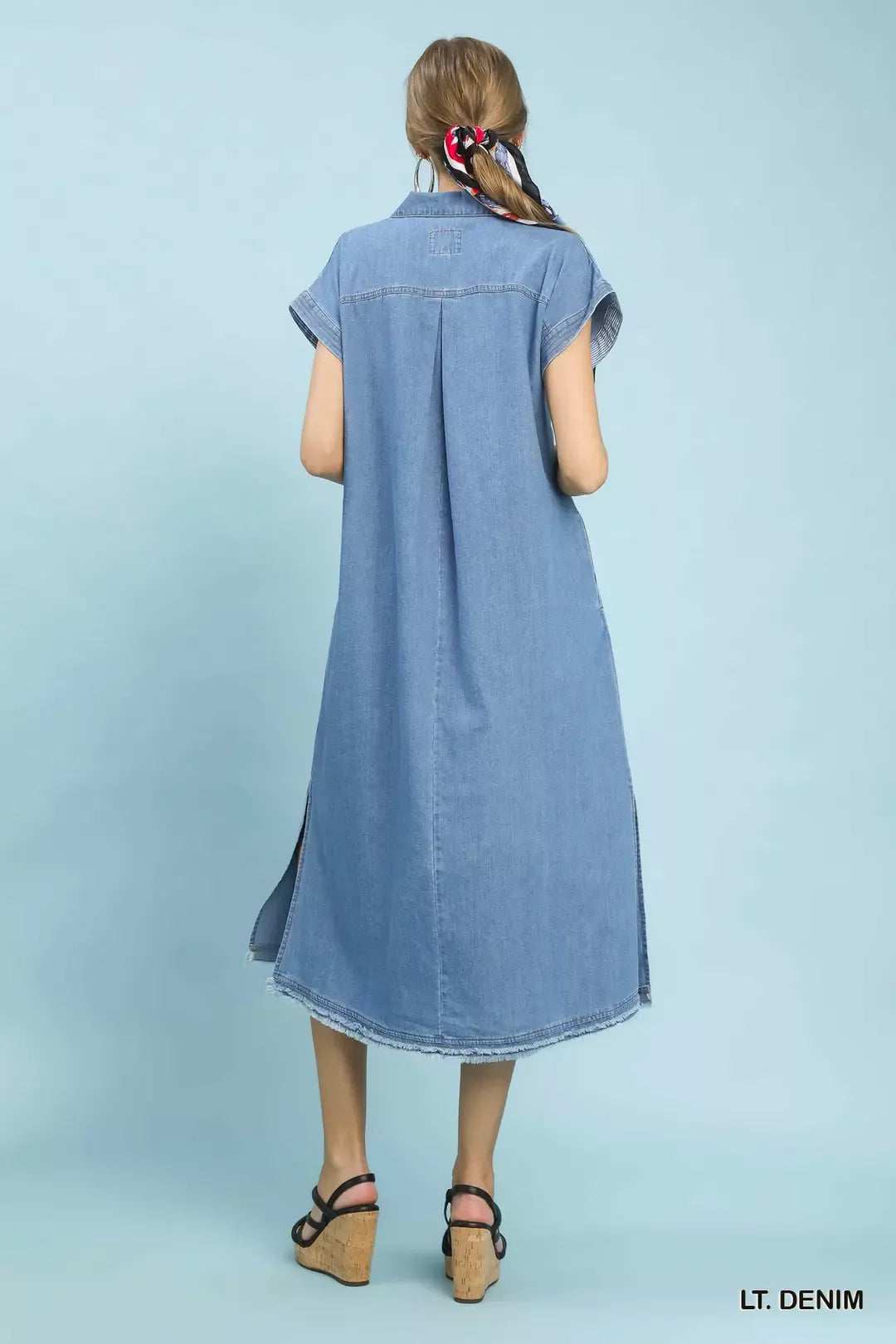 Stone Washed Collared Denim Midi Dress | Lily Grace Boutique LT. Denim / M