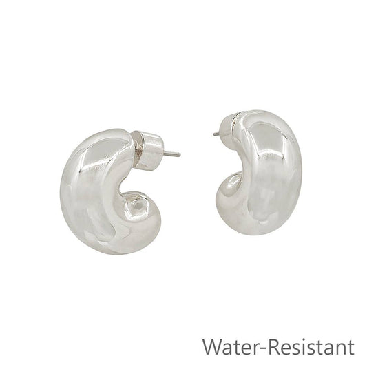 Water Resistant Silver Rounded Huggie Hoop Earring