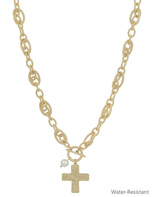 Chunky Linked Cross Charm Necklace