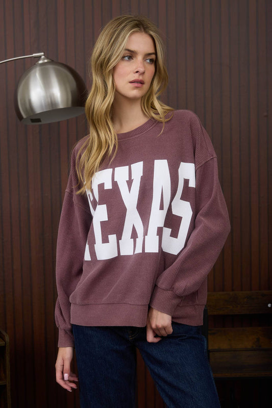 "Texas" Knit Burgundy Top