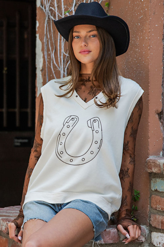 Embroidered Horseshoe Top