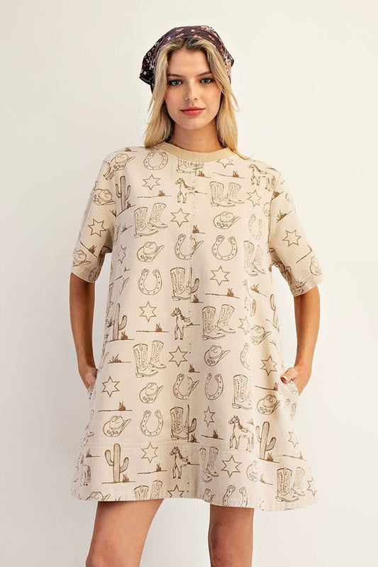Mineral Washed Denim Western Dress