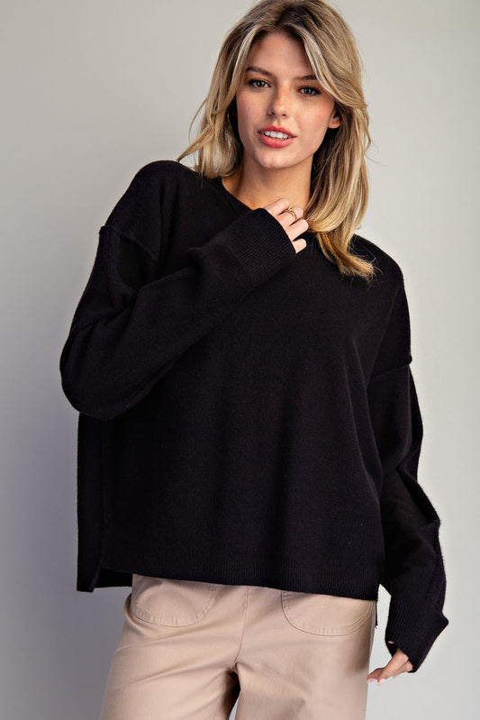 Exposed Seams Black Sweater