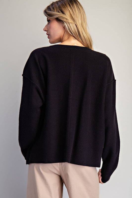 Exposed Seams Black Sweater