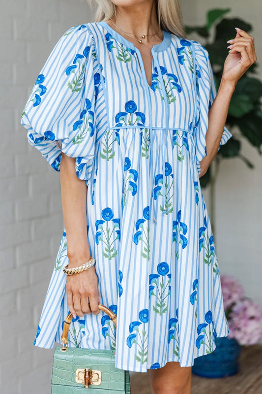 Blue Floral Striped Dress