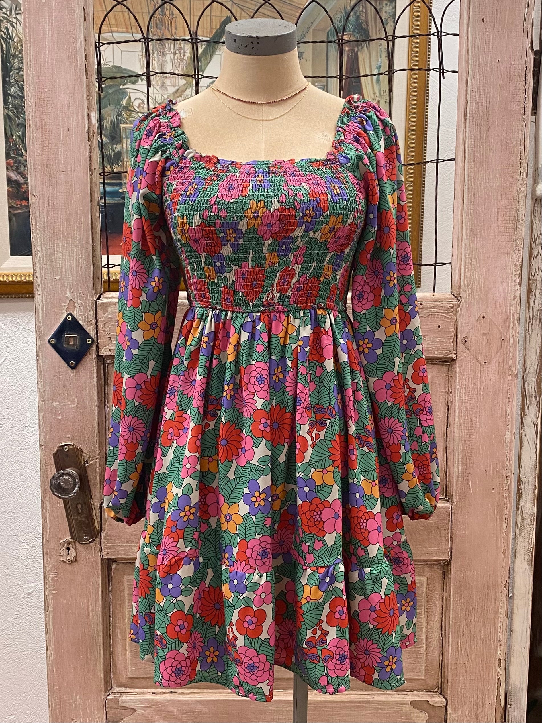 Floral Print Square Neck Dress