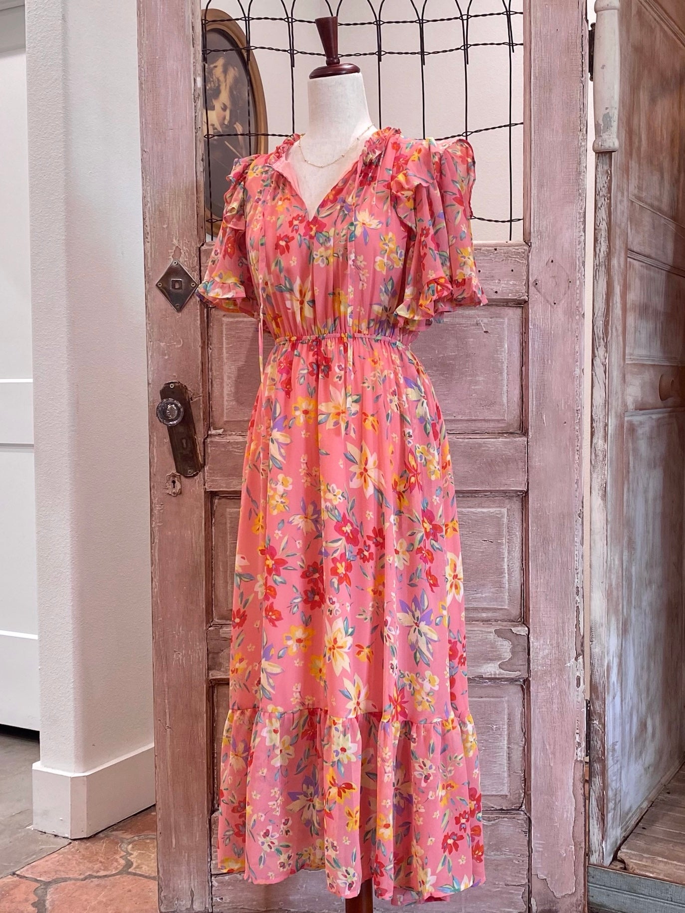 Flutter Sleeve Floral Midi Dress