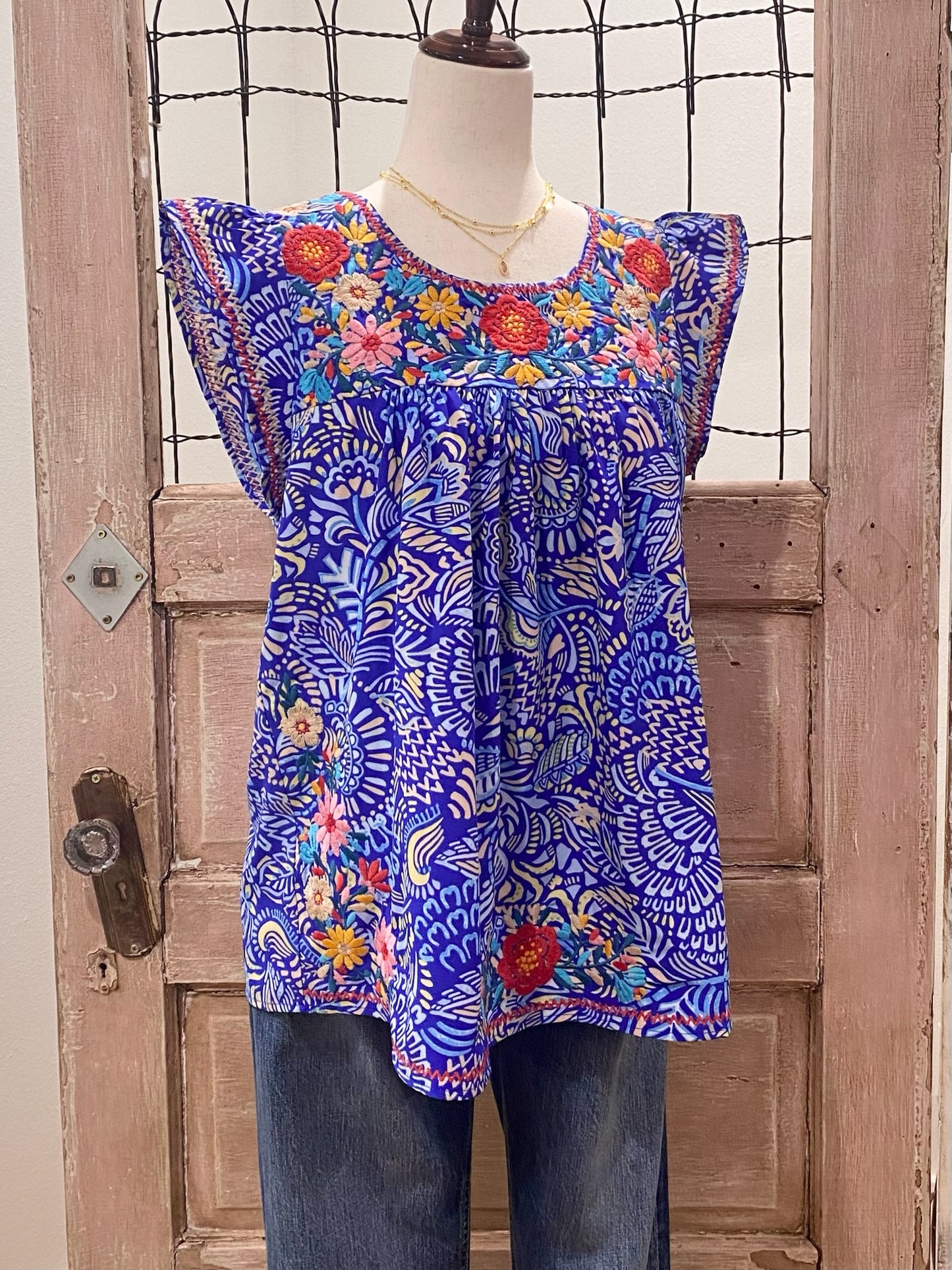 Royal Blue Embroidered Top